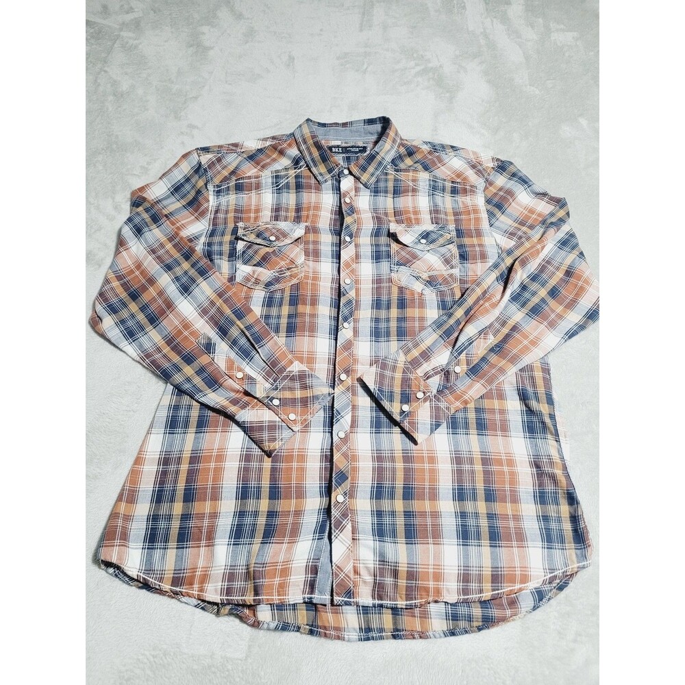 BKE Shirt Mens 2XL Multicolor Plaid Long Sleeve Western Pearl Snap Button Up
